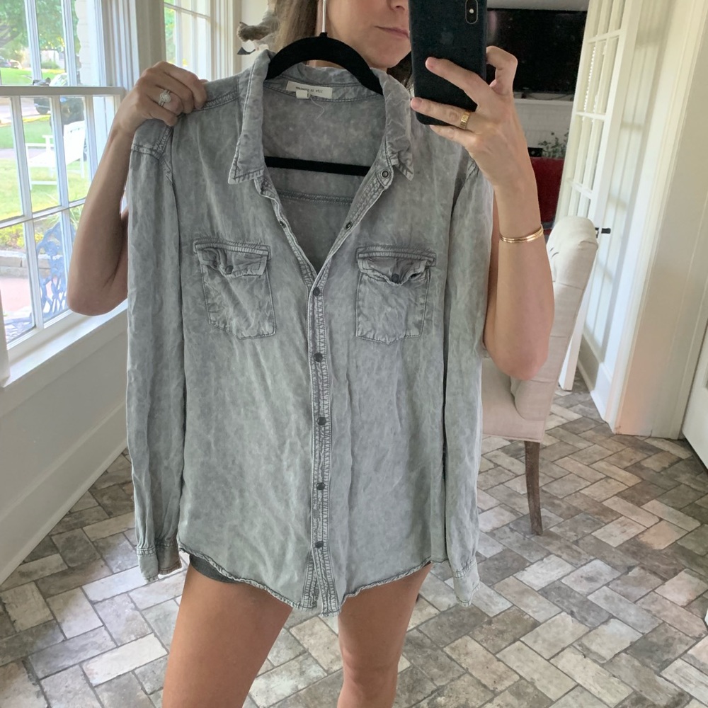 Soft denim button down top